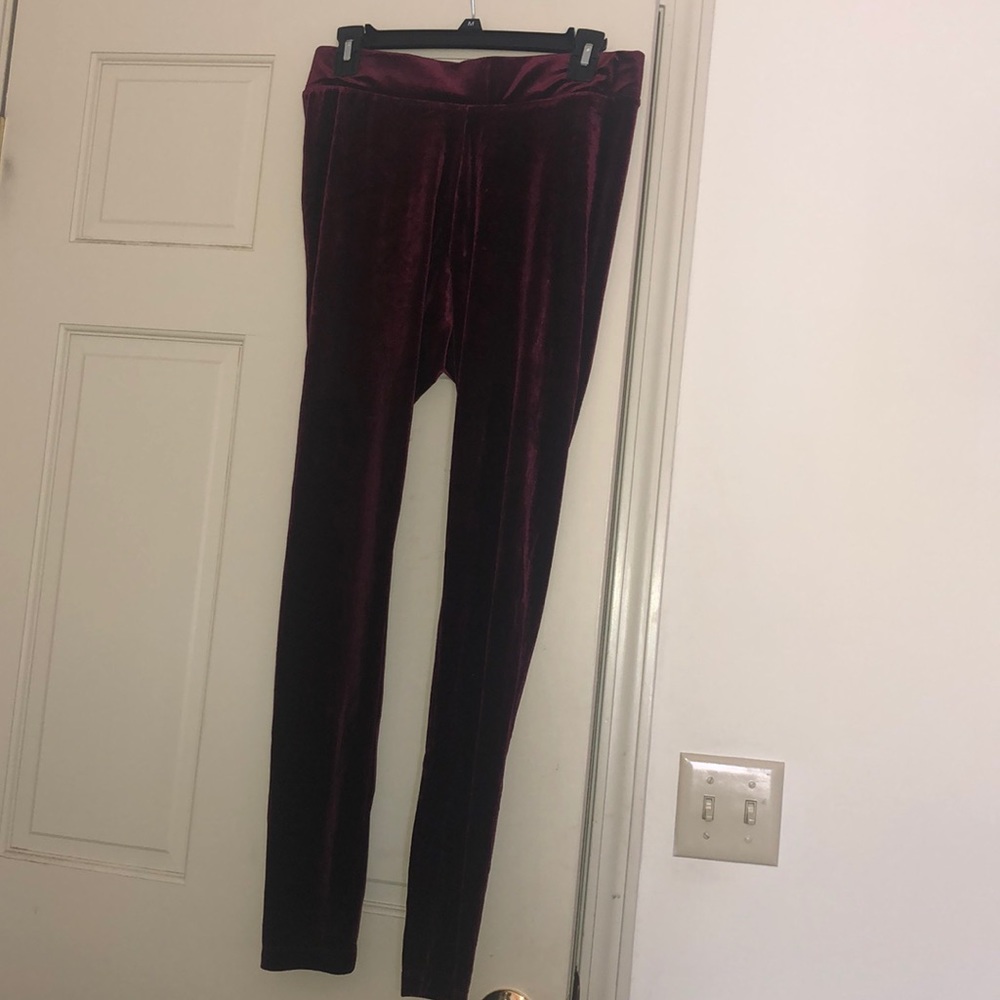 Burgundy velvet leggings